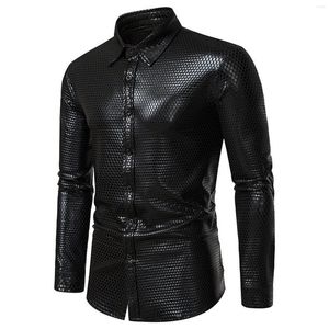 Men's T Shirts Dress Shirt Long Sleeve Prom Disco Party Button Down Vintage Man Shiny Clothes Night Club Stage Performance Costume