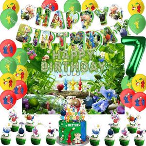 Spelet Pikmin födelsedagsfestdekorationer Pikmin Balloon Banner Backdrop Cake Topper Party Supplies Baby Shower HKD230825 HKD230825