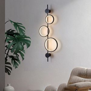 Vägglampa minimalistiska nordiska lampor 3 ringar salong sovrum butik offcie sconces svart grå metall inomhus art deco droppe