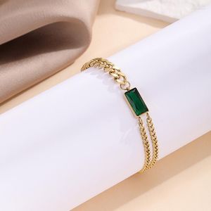 Braccialetti a maglie Braccialetti da polso con ciondoli geometrici placcati in oro semplice Bracciale in cristallo verde lucido per regalo di gioielli squisiti per ragazza da donna