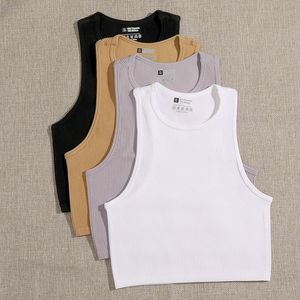 Camisoles & Tanks Crop Top Women Solid Basic T-shirts Vest Seamless Streetwear Elastic Rib-Knit Sleeveless tank tops without bra Casual Tank Tops Female