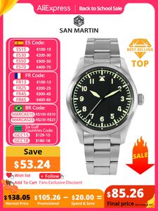 Zegarek na rękę San Martin 39 mm Pilot Mężczyźni Watch Woje Wojskowy styl NH35 YN55A Automatyczne zegarki mechaniczne 20 bar Wodoodporne Luminous 230824