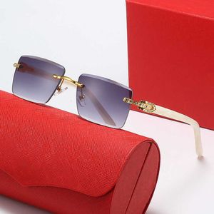 Brille Mode Leopardenkopf Carti Designer-Top-Sonnenbrille Rahmenlose Sonnenbrille mit Diamanteinbettung Damenbekleidung Personalisiertes Street Shoot-Logo und Box