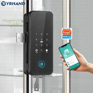 Yrhand Drill Free Bluetooth biometryczny odcisk palca kod karty RFID Pilot sterowanie Tuya Electronic Smart Glass Door Lock HKD230824