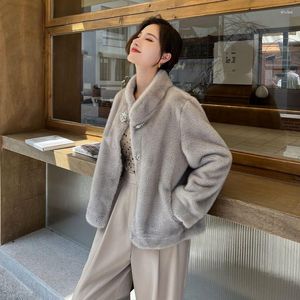Casaco de pele falsa feminino outono inverno engrossar quente manga longa solto coreano vintage moda estilo feminino gola c109