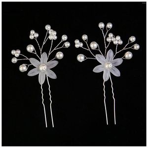 Hair Clips White Flower U Shaped Hairpin Pearl Pins Jewelry Accessories For Women Wedding Head Ornaments Hairpins Headwear