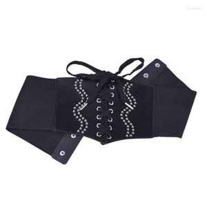 Cintos femininos bandagem rebite imitação de couro faixas de cintura halloween elástico fita larga espartilho cinchs cintura