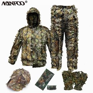 Hunting Jackets Adult 3D Leaves Bionic Camouflage Hunting Ghillie Suit Durable CS Shooting Suit Breathable Tactical Military Combat Clothes Set 230825