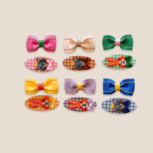 Accessori per capelli Ricami di gattini animali colorati Simpatico nastro a strisce Orsetto Clip per ragazze Sicurezza