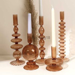 Brown Glass Candle Stick Holders Table Decoration Candles Holder For Candlestick Dinner Candles Party Wedding Centerpieces Home HKD230825