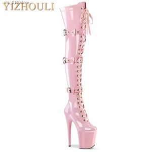 Boots Pink 12-23cm high heels buckle size adjustment round head dancer fashion sexy runway performance to thigh boots T230824