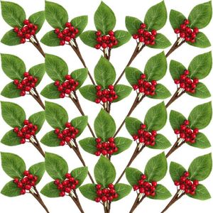 Декоративные цветы 20 Рождественские искусственные ягоды стебель фальшивые куча для украшений деревьев и суде