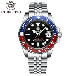 ساعة Wristwatches NH34 Movement Watch Four Hands G M T Steeldive 41mm SD1993 C3 Super Luminous 300M Mens Mens Dive Watch Tewsepiece 230824