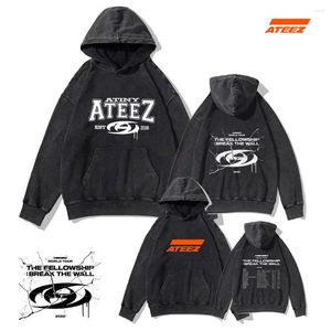 Damen Hoodies KPOP ATEEZ ATLANTA World Tour Baumwolle gewaschen Vintage Mode Kapuzenkleidung Fleece Hoodie WooYoung HongJoong Fans Geschenke