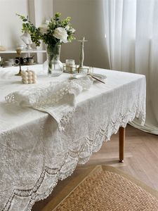 Table Cloth 100% Cotton White Embroidery Lace Flower Tablecloth for Home Wedding Party Decoration Table Cloth Luxurious Table Cover 230824