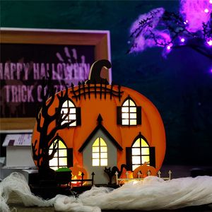 Other Event Party Supplies Wooden Halloween Led Lights Pumpkin House Holiday Gifts Festival Halloween Decoration Glowing Fairy Lamp Desktop Ornaments 230824