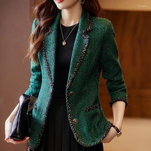 Women's Suits Chic Women Jacket 2023 Green White Black Female Business Casual Long Sleeve Slim Coat Elegant Office Lady Work Formal Blazer