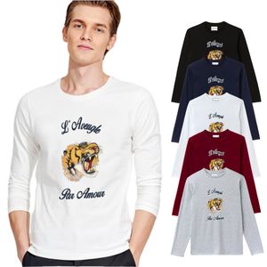 Mäns tröjor o-hals långärmad leopard tiger huvud bokstav avslappnad andas bekväm stretch bomull smal passform topp manlig rund nackstorlek s-3xl gg265