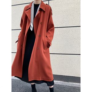 Womens Wool Blend Red Long Trench Lapel dubbelbröst Big Size Loose Fit Windbreaker Fashion Spring Autumn Coats 230824