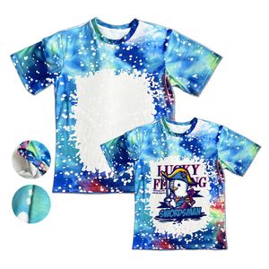 Hot Sale Sublimation Blank T-shirt Front Bleached Polyester Short-Sleeve Tye Dye Tee Tops DIY Thermal Transfer Printing Round Neck Short Sleeve Soft Shirt