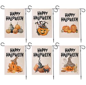 47*32 cm Halloween trädgårdsflaggtryck pumpa flaggor linne terrorbanner utomhus hängande fest dekoration sn4448