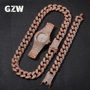 Nowy sposób spersonalizowany 20 mm złoty złota męska męska łańcuch łańcucha łańcucha bransoletki zegarek Zestaw Hip Hop Rapper Prezenty biżuterii dla M289A