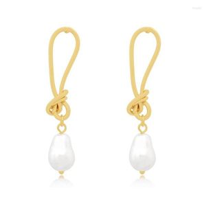 Dangle Earrings Fashion Pearl Geometric Copper Drop Gold Color Waterproof Charm Jewelry Women