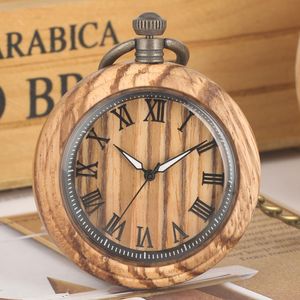 Pocket Watches Luminous Hands Roman siffror Dial Wood Pendant Quartz Pocket Watch Vintage Stylish Wood Fall Fob Chain Pocket Timepiece Man 230825