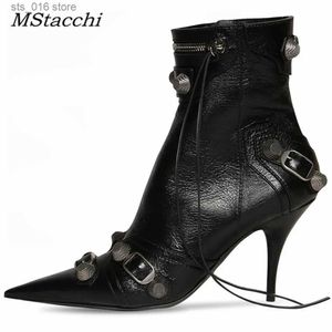 Toe Punk Decoration Women Pointed Metal Motorcycle Short Botines Mujer Women's Ankle Boots Tassel High Heels Shoes T230824 272 's