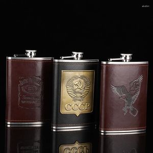 Hip Flasks 7/8 Oz Stainless Steel Drinkware Jug Pu Leather Cover Vintage Water Bottle Field Portable Mini Flask Wholesale