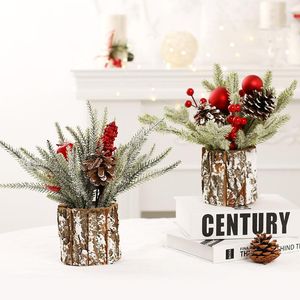 Flores decorativas 25cm mini árvore de natal artificial para decoração janela desktop decoração reunindo ramo de pinho festival presente bonito