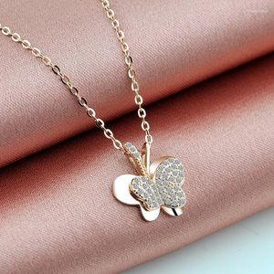 Chains Necklace Female S925 Sterling Silver Rose Plated Golden Butterfly Clavicle Chain Simple And Light Luxury Interne