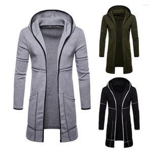 Men's Trench Coats Stylish Casual Jacket Autumn Winter Pockets Simple Hooded Windproof Men Cardigan Skin-friendly