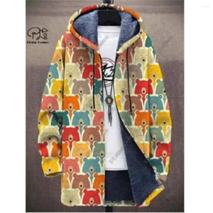 Men's Trench Coats Fashion Hoodie Jacket With Colorful Retro Patterns 3D Printing Hooded Zipper Winter Casual Warmth