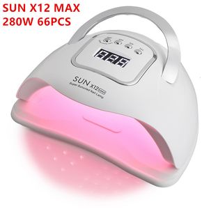 Secadores de unhas Sun X12 280W 66PC Lâmpadas LED para unhas UV Secagem Luz Gel Manicure Polonês Cabine Secador Máquina 230825