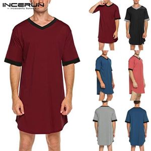 Men's Sleepwear INCERUN Men Sleep Robes Short Sleeve V Neck Nightgown Homewear Comfortable Patchwork Loose Mens Bathrobes Dre219A
