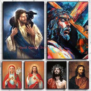 Pintura em tela de arte católica Jesus Virgem Maria Cristo Pôsteres e impressões Fotos de parede Presentes para sala de estar Decoração de casa Igreja HKD230825 HKD230825