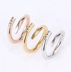 Love Rings Womens Band Ring Jewelry Titanium Steel Single Nail European And American Fashion Street Casual Couple Classic Gold Silver Rose Optional Size5-11 and bag