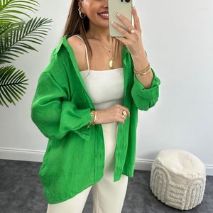 Women's Blouses 2023 Women Autumn Elegant Turn Down Collar Single Breasted Sling Shirts Work Y2k Top Shirt Casual Loose Pockets Green