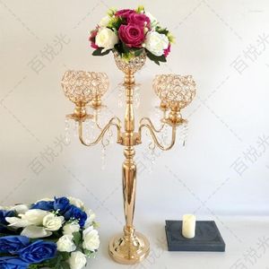 Kerzenhalter 10 stücke Europäische Elegante Hohe 5 Arme Hochzeit Gold Kristall Kandelaber Für Dekoration Herzstück