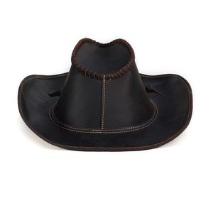 Bola Caps Couro Genuíno Homens Western Cowboy Chapéu Vintage Cap Artesanal Shapeable Durável Grande 60cm Outback 230825