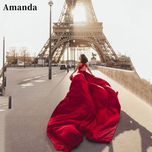 도시 섹시한 드레스 Amanda Halter Burgundy 이브닝 드레스 5m Long Train Prom 2023 오픈 백 파티 실크 230825