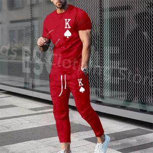 Fatos de treino masculino oversized verão sportwear conjuntos de impressão 3d manga curta camiseta calças compridas calças 2 peça roupa de treino