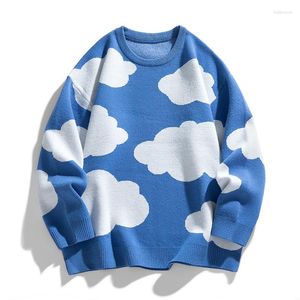 Męskie swetry duże chmurę Mężczyźni Autumn Vintage Graphic dzianin Modne Fashion Streetwear Faulovers Homme Odzież