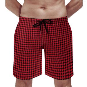 Men's Shorts Vintage Houndstooth Board Summer Black And Red Sports Beach Short Pants Male Fast Dry Classic Custom Oversize Swim Trunks