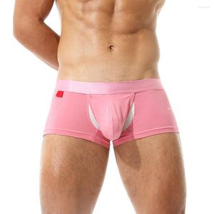 Cuecas masculinas boxers confortáveis roupa interior respirável masculino com u convexo bulge bolso macio umidade-wicking para meados