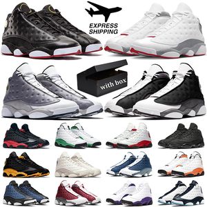 Box Mens 농구화 13 13s White Wolf Grey Jumpman Black Flint University Blue Atmosphere Grey Court Purple Sports Sneakers