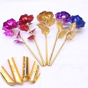 Decorative Flowers Valentine's Day Creative Gift 24K Plated Artificial Gold Foil Rose Lasts Forever Love Wedding Decor Mother's Year