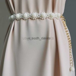 Bälten White Pearl Flätad midjeband Kvinnlig klänningskjorta Dekoration Midjekedjan Gotisk Elegant Pearl Pendant Belt för kvinnor L0825