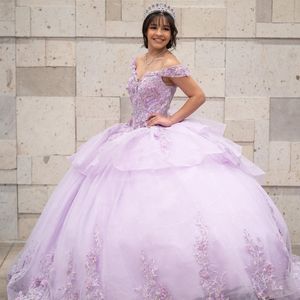 Lavendel söt 16 quinceanera klänningar älskling glittrande applikation tyll vestido de 15 anos maskerad födelsedagsfest klänningar